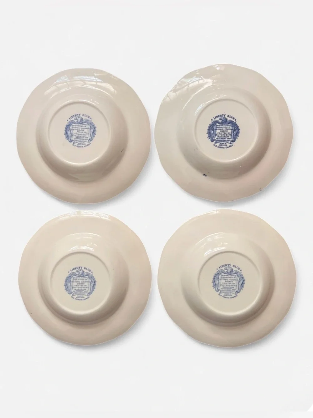 Vintage set of (4) Wedgwood Liberty Blue Old North Church soup bowls England